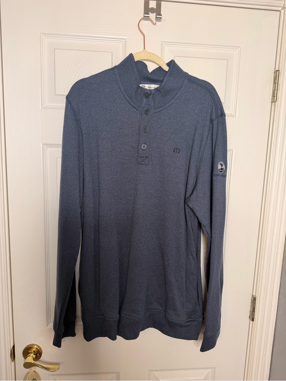 Travis Mathew Slate Blue Long-Sleeve Henley Pullover